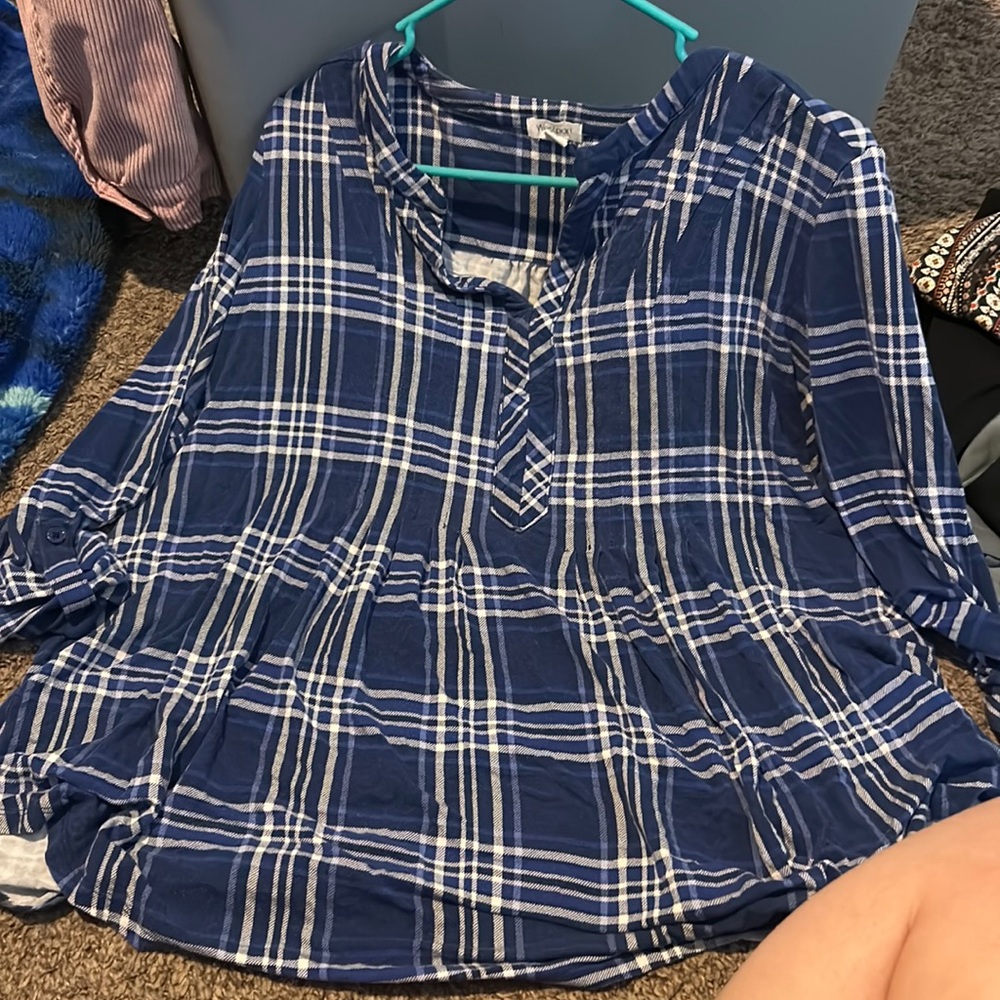 Blouse, blue plaid